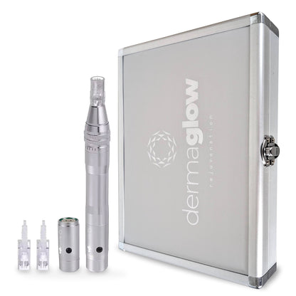 Derma Glow electric microneedling pen with spare battery and cartridges