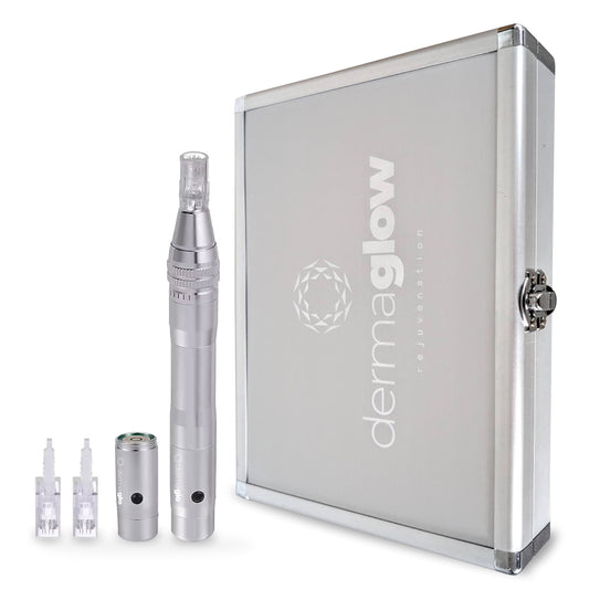 Derma Glow electric microneedling pen with spare battery and cartridges