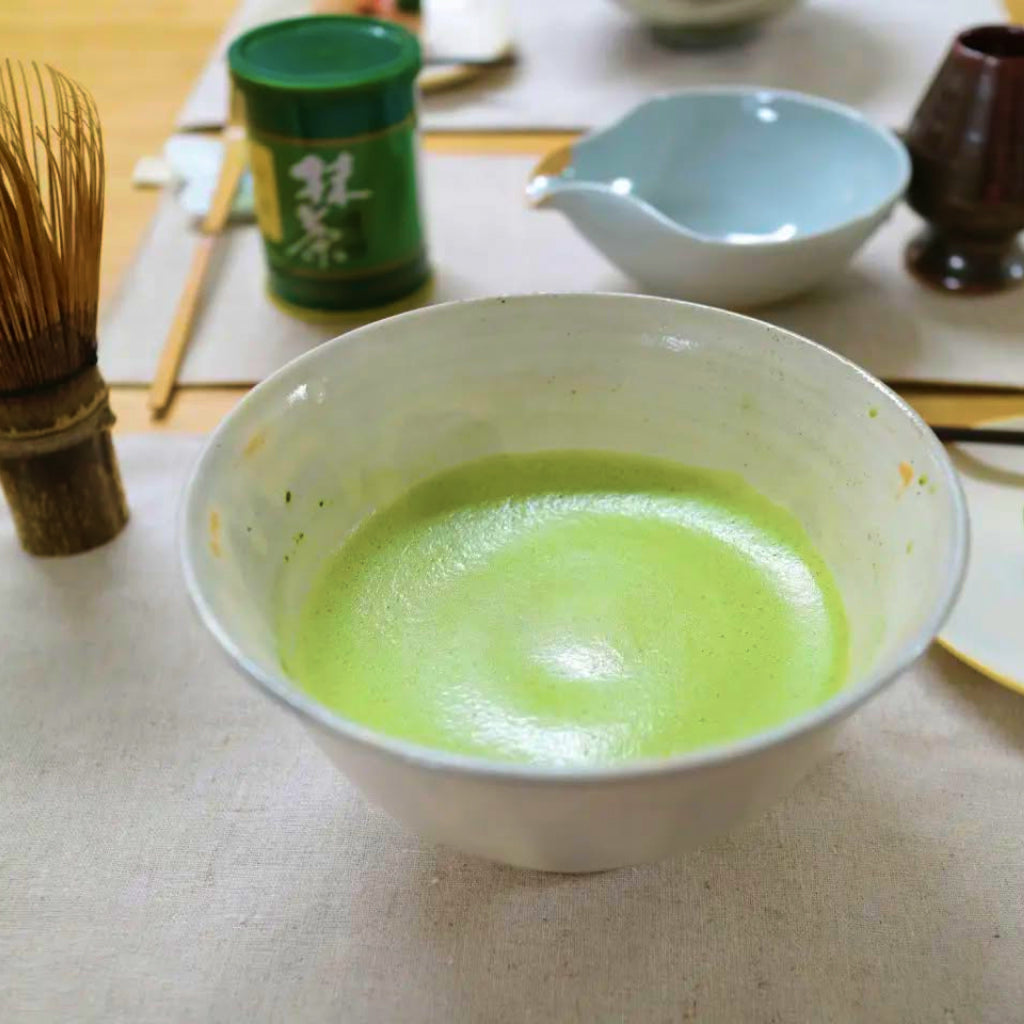 Hokoen Koun matcha being prepared in a ceramic chawan