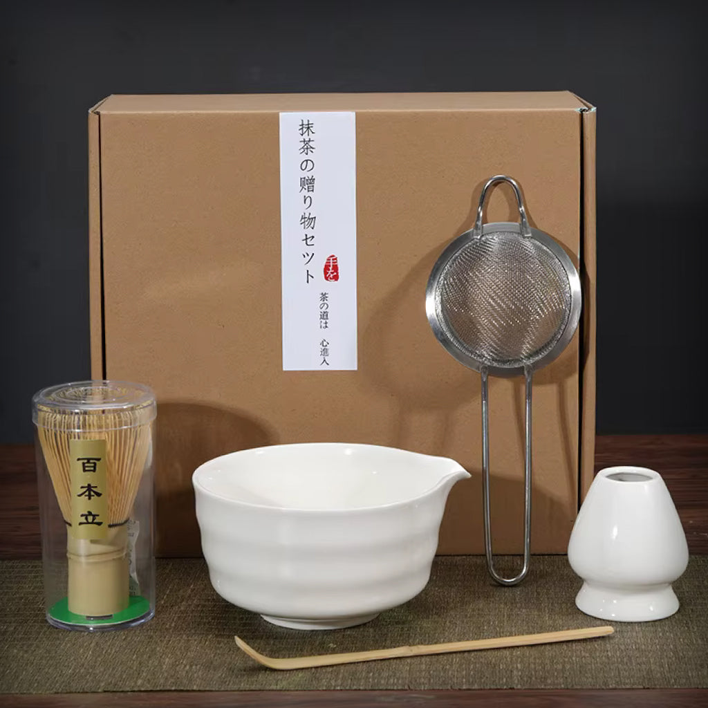 5-piece matcha tea set - White colour ceramic bowl with accessories