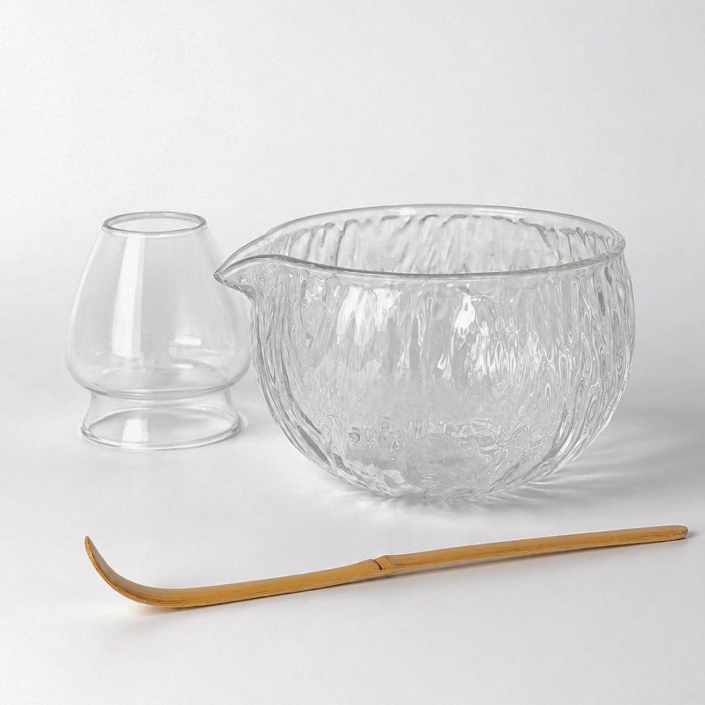 5-piece Matcha Tea Set (Glass Bowl, Whisk, Stand, Scoop, Strainer)