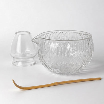 5-piece Matcha Tea Set (Glass Bowl, Whisk, Stand, Scoop, Strainer)